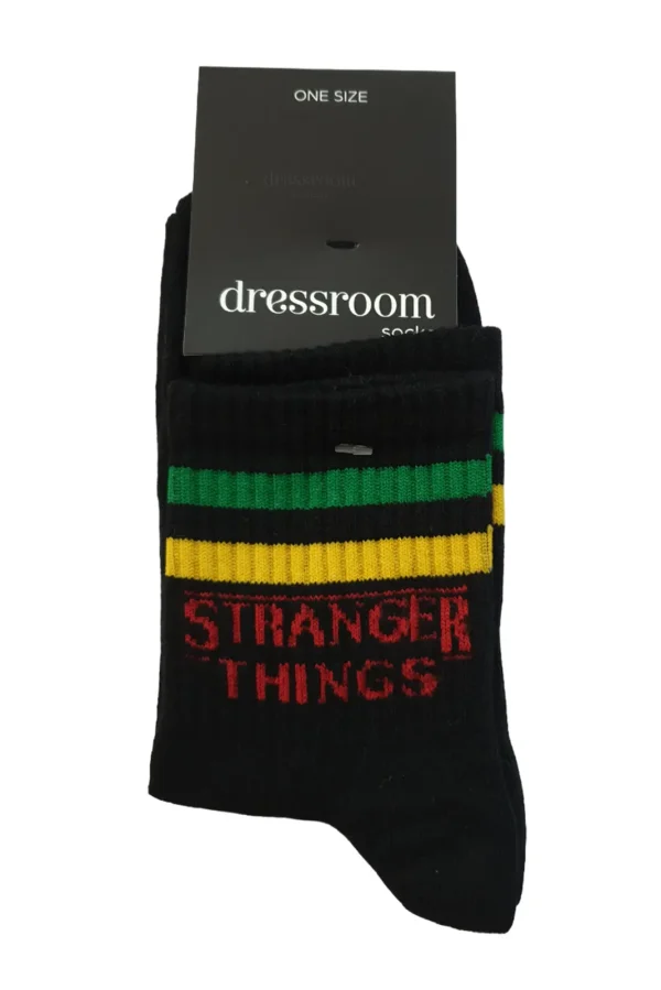 ΓΥΝΑΙΚΕΙΕΣ ΚΑΛΤΣΕΣ ΜΕ ΧΡΩΜΑΤΙΣΤΕΣ ΡΙΓΕΣ ΚΑΙ ΛΕΞΕΙΣ STRANGER THINGS - ΜΑΥΡΟ