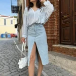 Τζιν Φούστα με Σκίσιμο - Μπλε