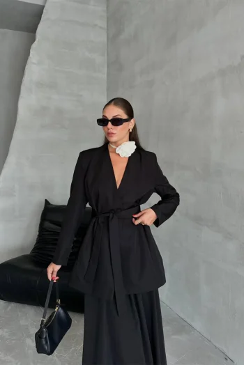 Idole Σακάκι με Βατές και Ζώνη - Μαύρο