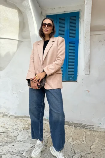 Suede Oversized Blazer - Εκρού