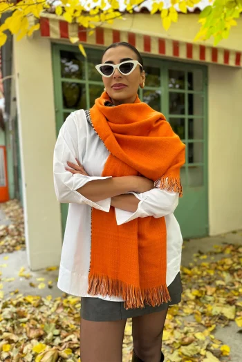 Κασκόλ Δίχρωμο - Πορτοκαλί κ Καρό