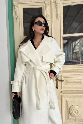 Παλτό Γούνινο με Ζώνη - Λευκό