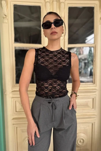 Αμάνικη Μπλούζα Δαντέλα - Μαύρο