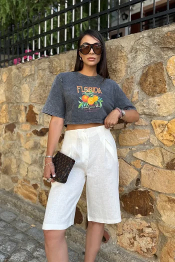 Λινή Βερμούδα - Λευκό