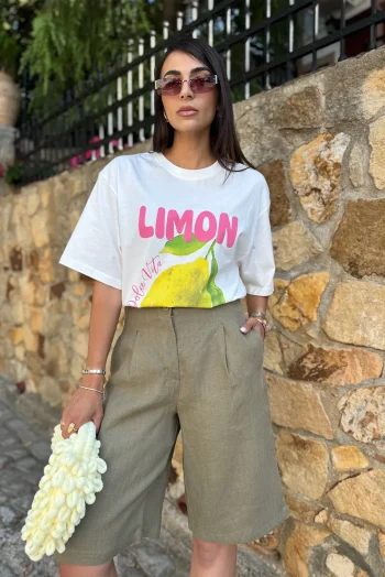 Λινή Βερμούδα - Χακί