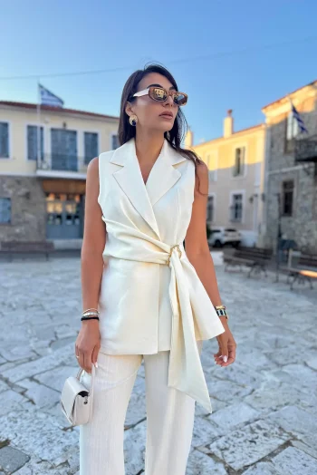 Corfu Σετ Γιλέκο Παντελόνι - Εκρού