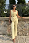 Lymea Σετ Σακάκι με Ζώνη και Παντελόνι - Κίτρινο