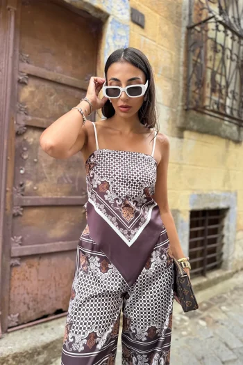 Luna Σατέν Σετ - Καφέ