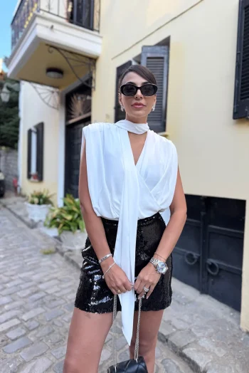 Μπλούζα Κρουαζέ με Βάτες - Λευκό