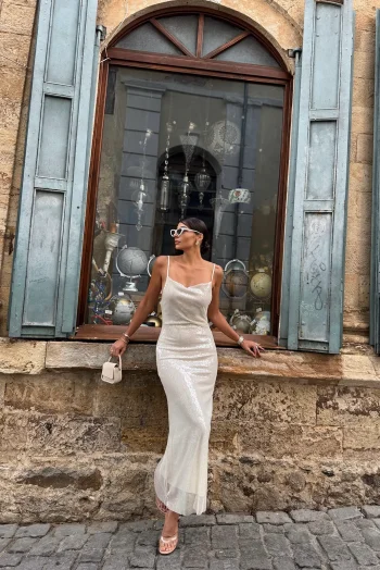 Φόρεμα με Παγιέτα - Εκρού