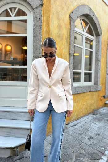 Σακάκι με Βάτες κ Χρυσό Κουμπί - Μπεζ