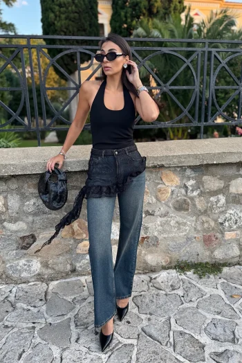 Premium Jean με Δαντέλα - Σκούρο Μπλε