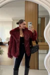 Παλτό από Συνθετική Γούνα - Burgundy