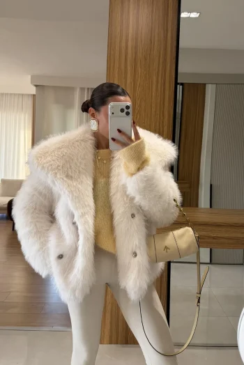 Παλτό από Συνθετική Γούνα - Κρεμ