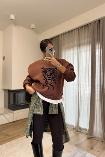 Φούτερ με Στάμπα - Καφέ