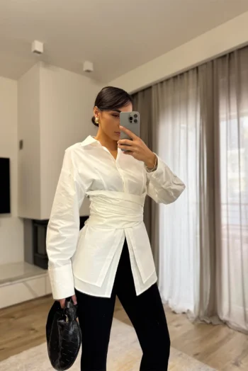 Premium Πουκάμισο με Ζώνη -Λευκό