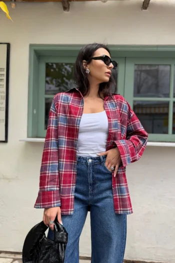 Καρό Oversized Πουκάμισο - Κόκκινο