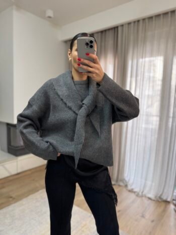 Tie Neck Knit - Σκούρο Γκρι