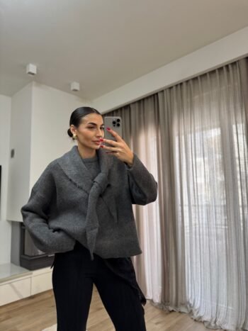 Tie Neck Knit - Σκούρο Γκρι