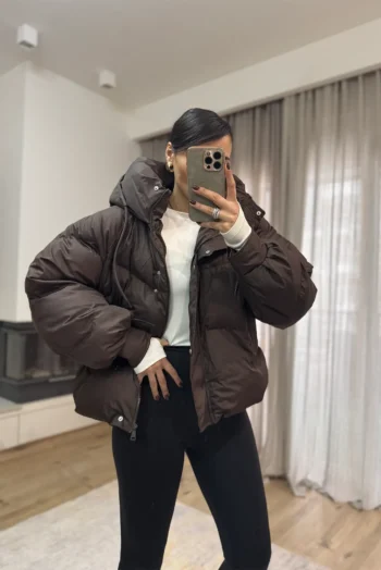 Μπουφάν Puffer με Κουκούλα - Καφέ