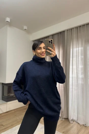 Πλεκτή Μπλούζα Ζιβάγκο - Σκούρο Μπλε