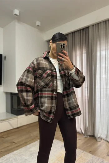 Καρό Πουκάμισο Ζακέτα - Καφέ