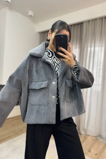 Oversized Παλτό με Τσέπες - Γκρι