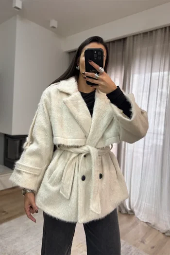 Premium Παλτό με Κουμπιά κ Ζώνη - Λευκό