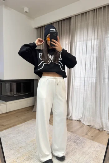 Παντελόνι Φόρμας σε Ίσια Γραμμή - Λευκό