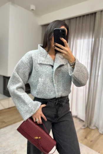 Premium Χοντρή Ζακέτα με Κλίπς Κουμπιά- Γκρι