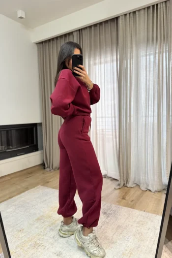 Σετ Φόρμες με Επένδυση κ Λάστιχο στο Μπατζάκι- Μπορντό