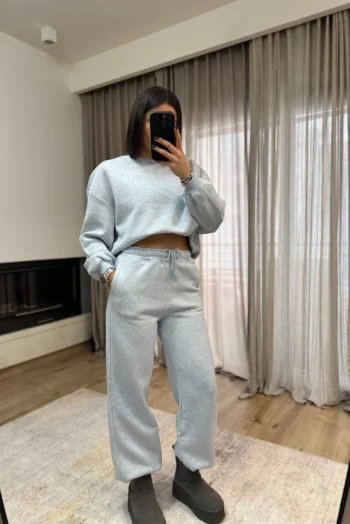 Σετ Φόρμες με Επένδυση κ Λάστιχο στο Μπατζάκι - Γαλάζιο