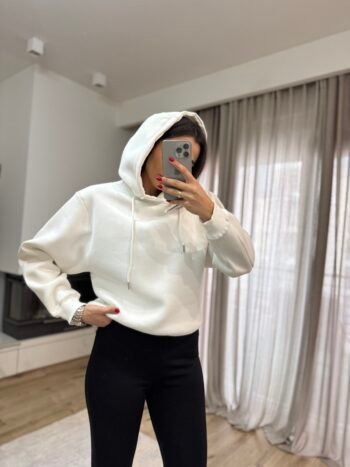 Φούτερ με Κουκούλα κ Fleece Επένδυση - Λευκό