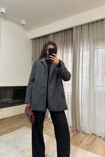 Παλτό Μπουκλέ - Γκρι