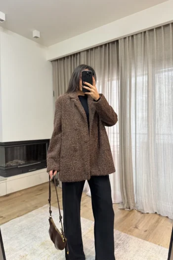 Παλτό Μπουκλέ - Καφέ