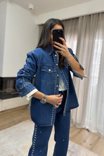 Τζιν Ζακέτα με Τρουκς - Μπλε