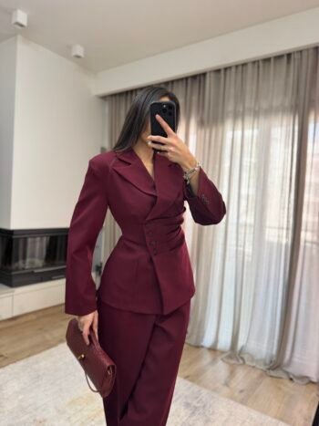 Σετ Σακάκι Μεσάτο κ Παντελόνι με Λάστιχο - Μπορντό