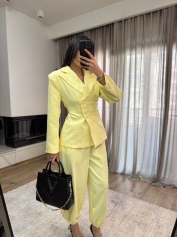 Σετ Σακάκι Μεσάτο κ Παντελόνι με Λάστιχο - Κίτρινο