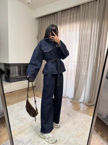 Denim Σετ Πουκάμισο με Ζώνη κ Παντελόνι - Σκούρο Μπλε