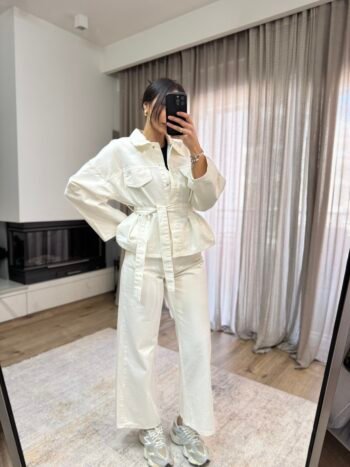 Denim Σετ Πουκάμισο με Ζώνη κ Παντελόνι - Λευκό