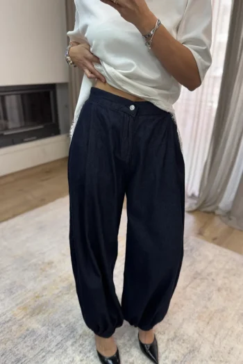 Balloon Τζιν με Λάστιχο στη Μέση κ στο Τελείωμα - Σκούρο Μπλε