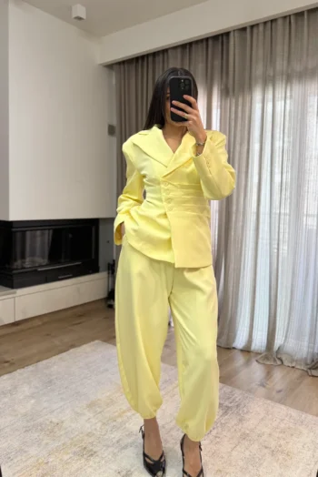 Σετ Σακάκι Μεσάτο κ Παντελόνι με Λάστιχο - Κίτρινο