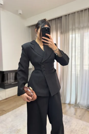 Σετ Σακάκι Μεσάτο κ Παντελόνι με Λάστιχο - Μαύρο