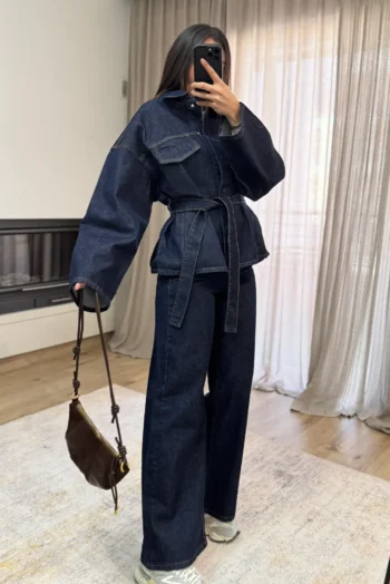 Denim Σετ Πουκάμισο με Ζώνη κ Παντελόνι - Σκούρο Μπλε