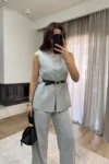 EmmaLine Σετ Γιλέκο με Ζώνη κ Παντελόνι - Γκρι