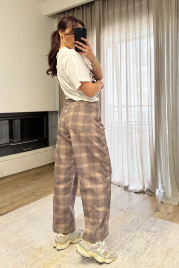 Buggy Λεπτό Τζιν Παντελόνι Καρό  - Καφέ