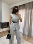 EmmaLine Σετ Γιλέκο με Ζώνη κ Παντελόνι - Γκρι
